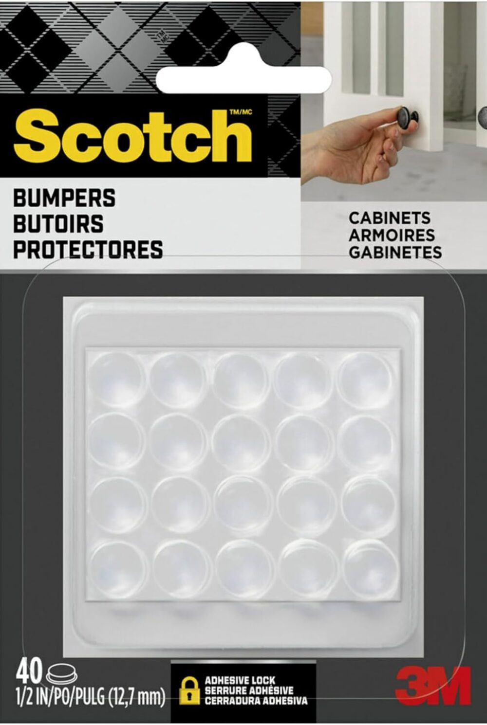 Scotch Clear Adhesive Bumper Pads 40 PCS, Self-Stick Rubber Pads 1/2" Round, Cabinet Door Rubber Bumpers, Designed to Protect Cabinets and Drawers, Sound Dampening, Transparent (SP951-NA)