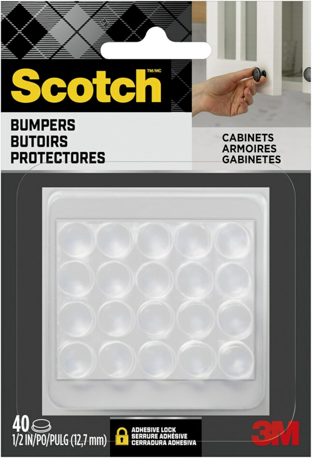 Scotch Clear Adhesive Bumper Pads 40 PCS, Self-Stick Rubber Pads 1/2" Round, Cabinet Door Rubber Bumpers, Designed to Protect Cabinets and Drawers, Sound Dampening, Transparent (SP951-NA)