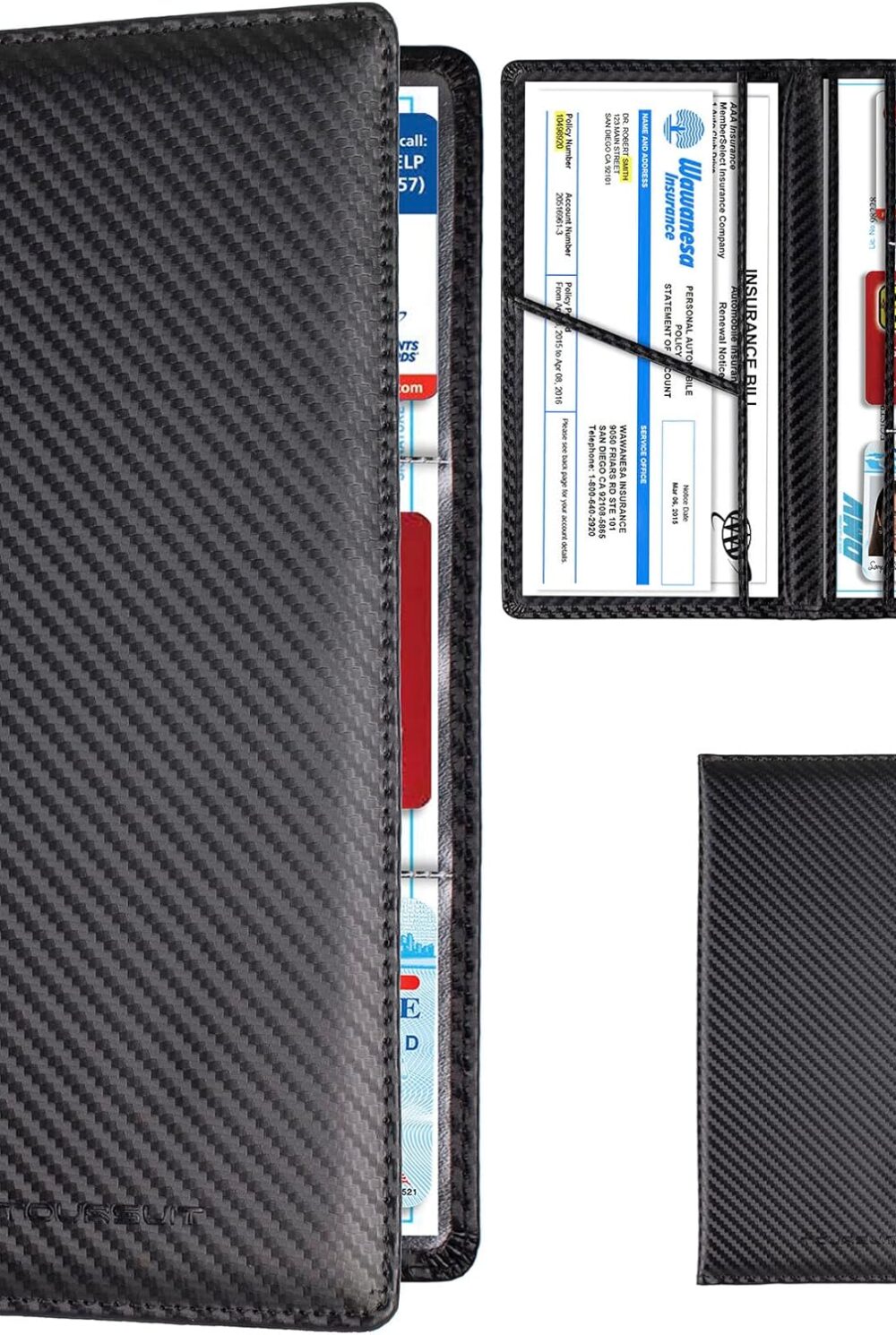 TOURSUIT Car Registration & Insurance Card Holder, Carbon Fiber Black | Vehicle License Document Organizer, Glove Box Compartment, Interior Car Accessories, For Women Men