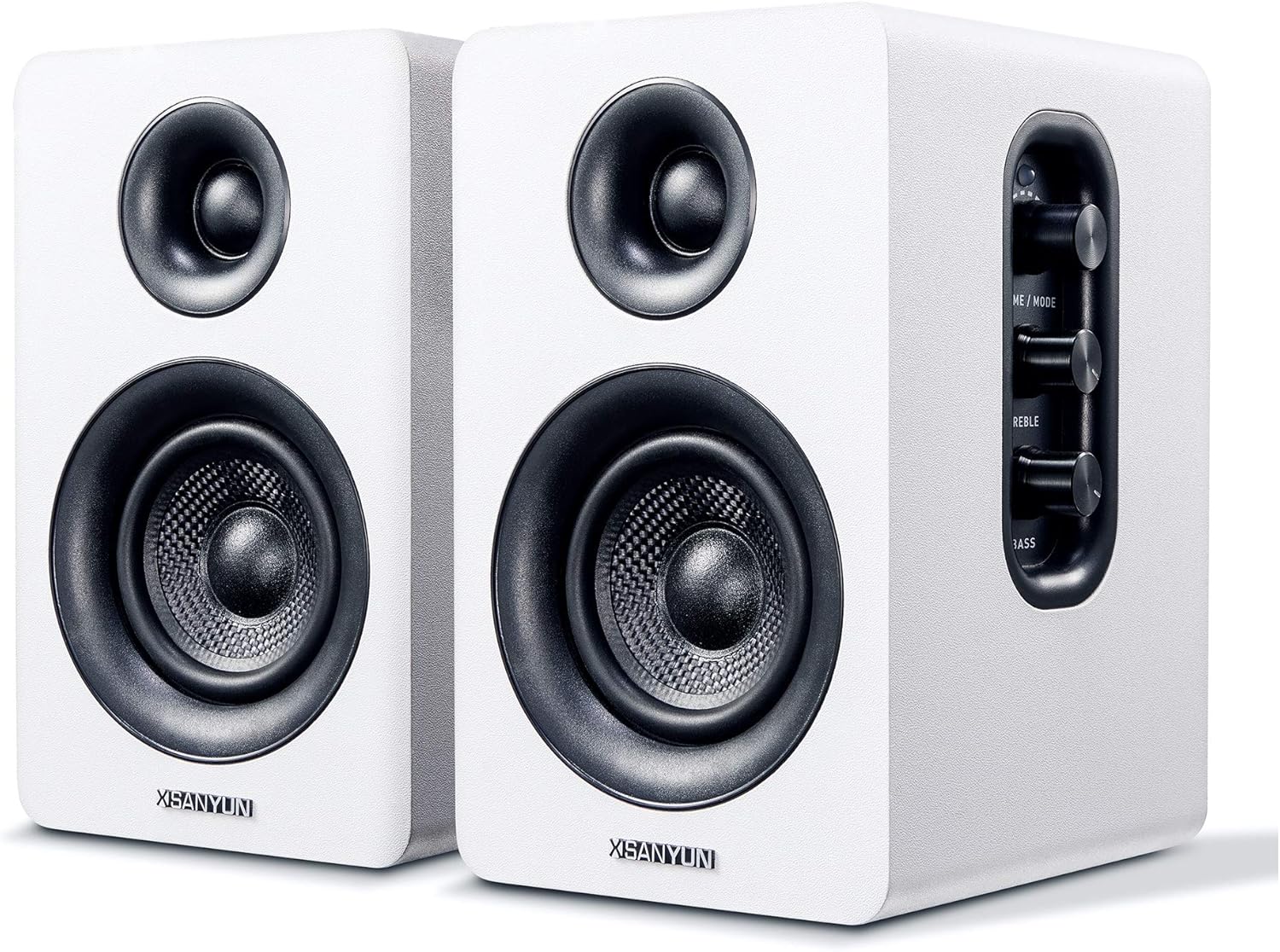Sanyun SW208 3" Active Bluetooth 5.0 Bookshelf Speakers, Built-in 24bit DAC | 60W Carbon Fiber Speaker, USB and 3.5mm AUX Input, Dynamic 3D Surround Sound, 2.0 Computer PC Monitor Gaming (Pair, White)