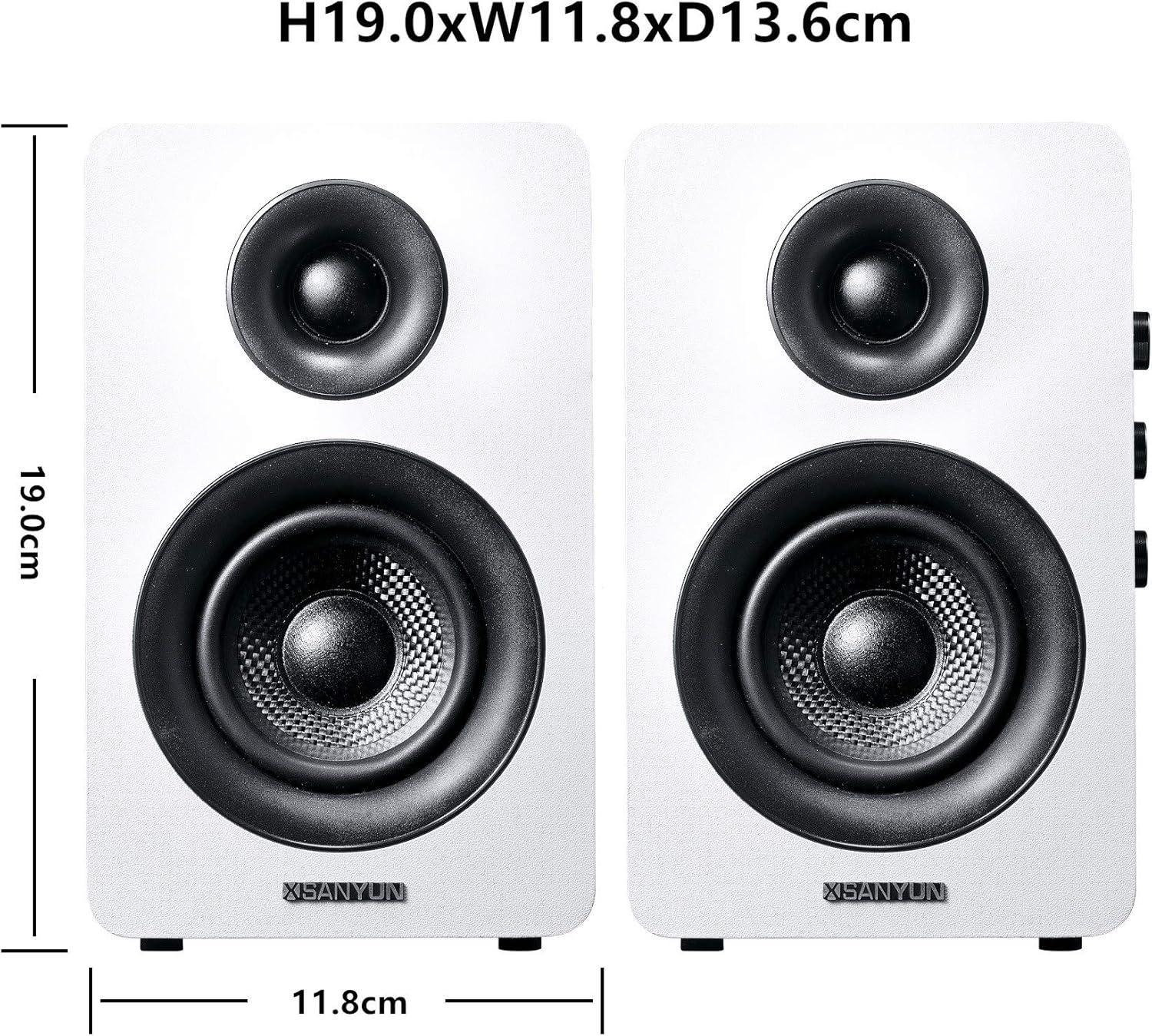 Sanyun SW208 3" Active Bluetooth 5.0 Bookshelf Speakers, Built-in 24bit DAC | 60W Carbon Fiber Speaker, USB and 3.5mm AUX Input, Dynamic 3D Surround Sound, 2.0 Computer PC Monitor Gaming (Pair, White) - Image 2