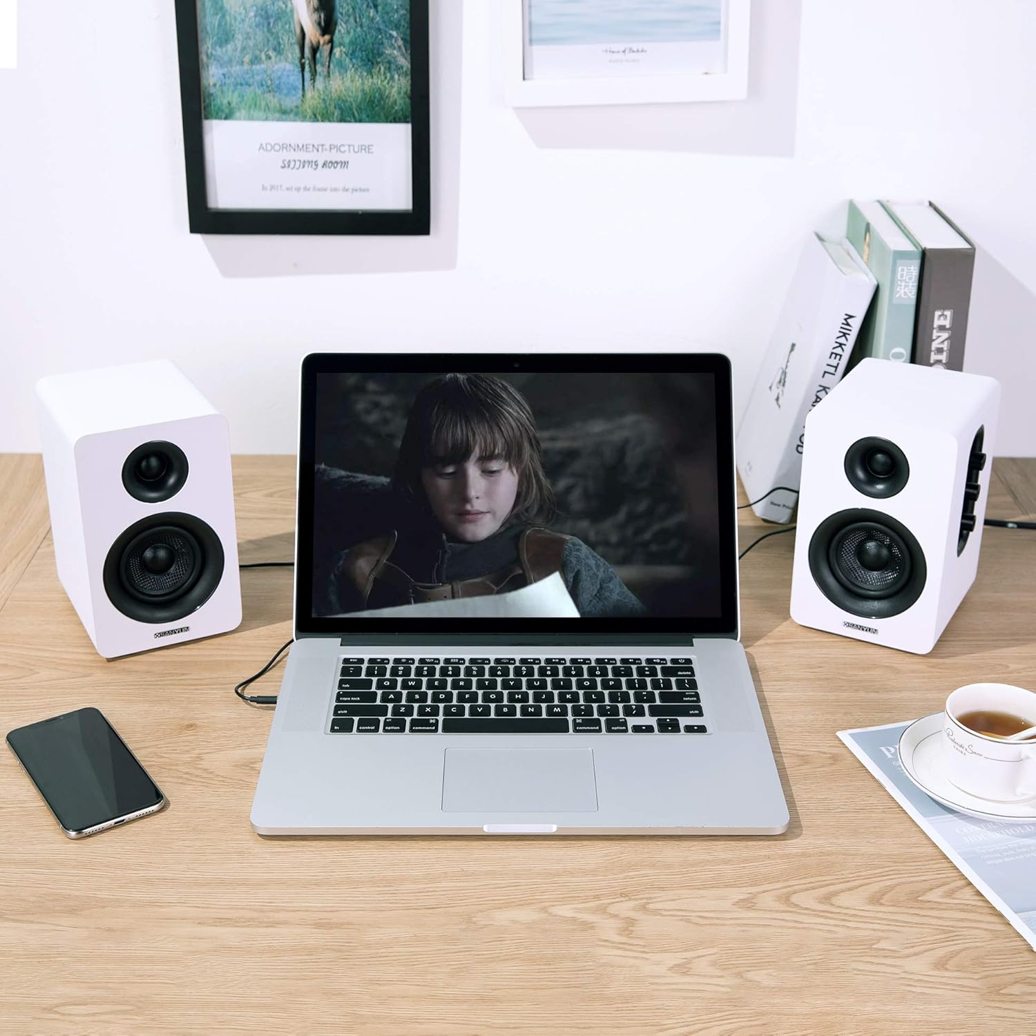 Sanyun SW208 3" Active Bluetooth 5.0 Bookshelf Speakers, Built-in 24bit DAC | 60W Carbon Fiber Speaker, USB and 3.5mm AUX Input, Dynamic 3D Surround Sound, 2.0 Computer PC Monitor Gaming (Pair, White) - Image 5