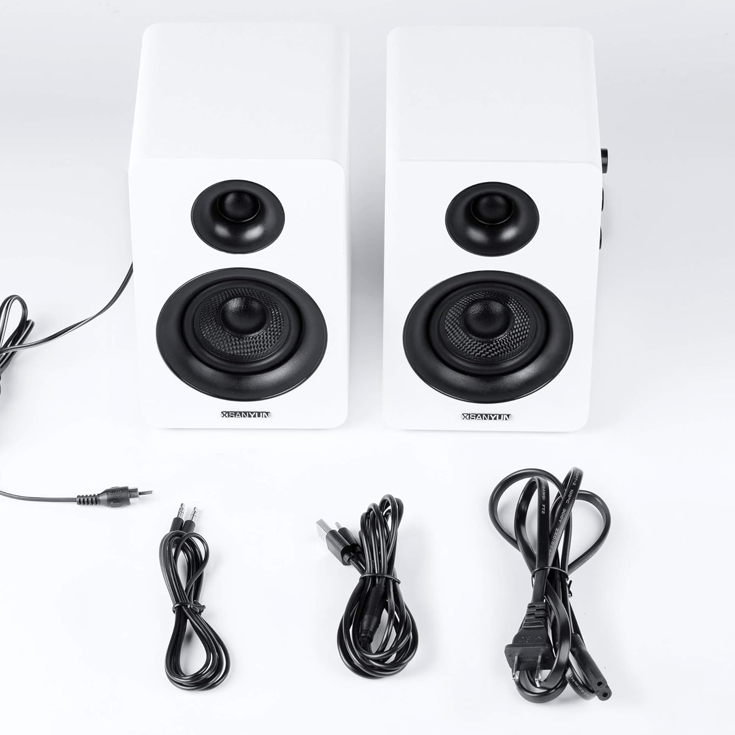 Sanyun SW208 3" Active Bluetooth 5.0 Bookshelf Speakers, Built-in 24bit DAC | 60W Carbon Fiber Speaker, USB and 3.5mm AUX Input, Dynamic 3D Surround Sound, 2.0 Computer PC Monitor Gaming (Pair, White) - Image 7